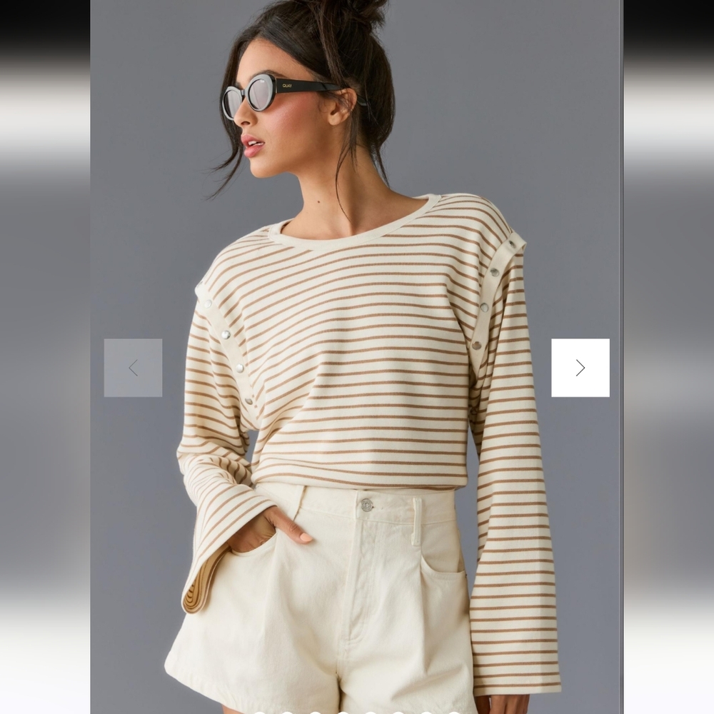 Anthropologie Cream and Brown Striped Sweatshirt